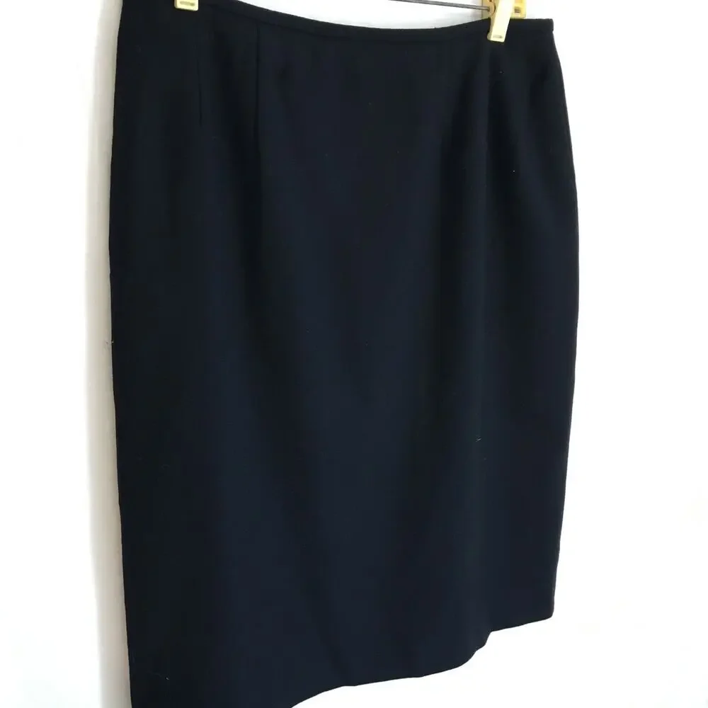 VTG Evan Picone 14 Pencil NAVY Skirt 100% wool Made in the USA Fully Lined
